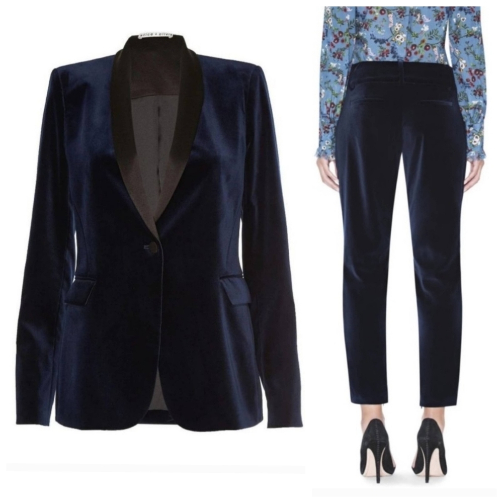 Alice + Olivia Macey Navy Blue velvet Pant Size 0 - Picture 2 of 8